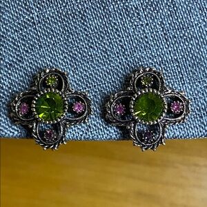 Sarah Coventry Green and Pink Gemstone Earrings
